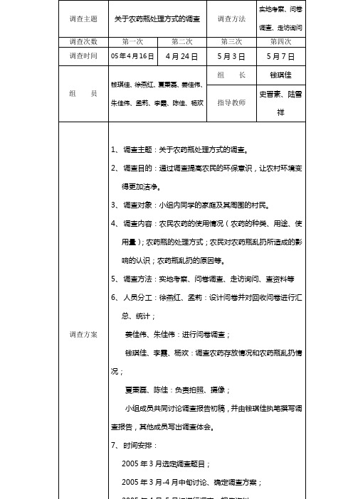 综合实践活动调查表