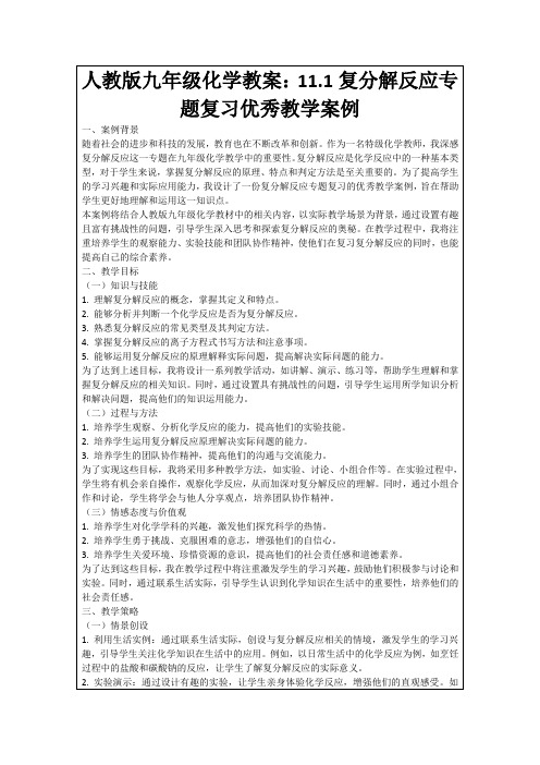 人教版九年级化学教案：11.1复分解反应专题复习优秀教学案例