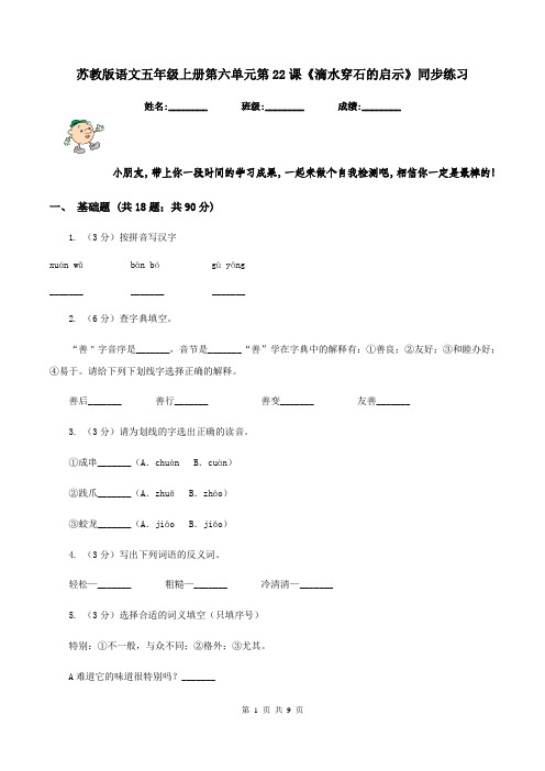 苏教版语文五年级上册第六单元第22课《滴水穿石的启示》同步练习