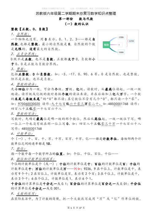 苏教版六年级数学下册总复习知识点大全