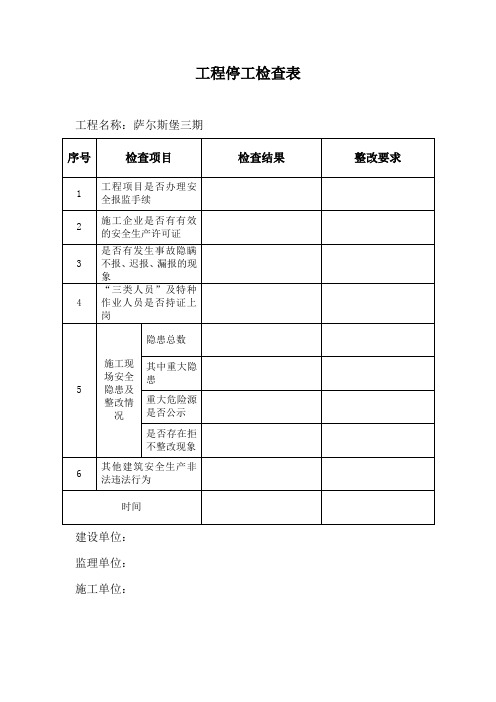 工程停工前检查表