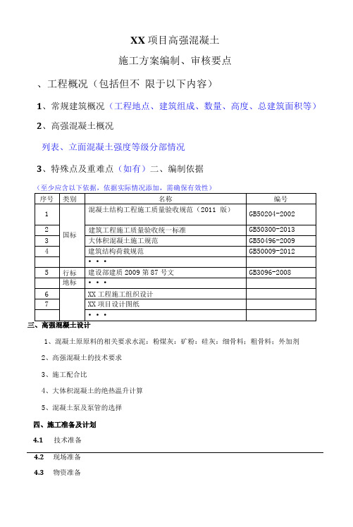 高强混凝土施工方案编制要点模板