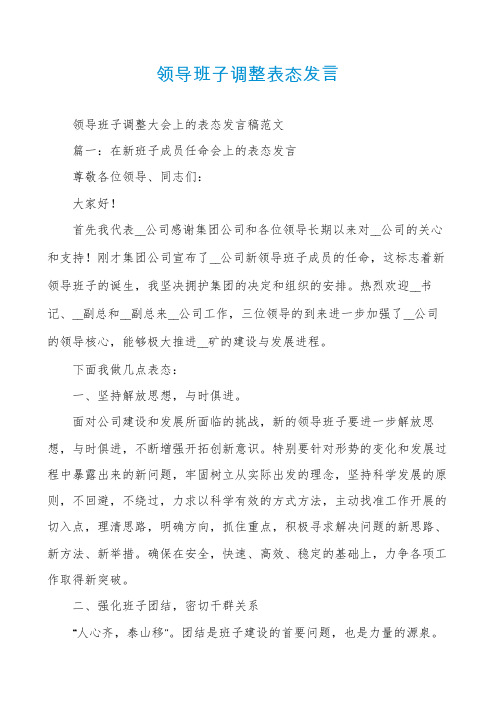 领导班子调整表态发言