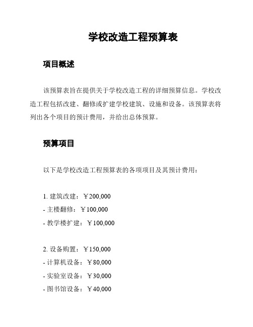 学校改造工程预算表