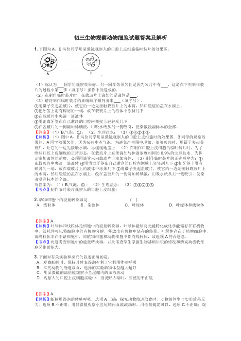 初三生物观察动物细胞试题答案及解析
