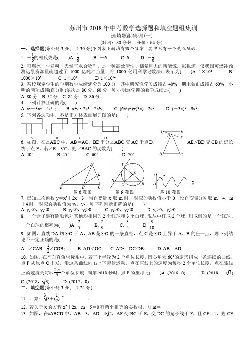 苏州市2018年中考选择题和填空题组集训有答案(集训1～集训8)-(数学)