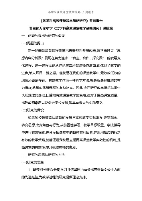 各学科高效课堂教学策略 开题报告