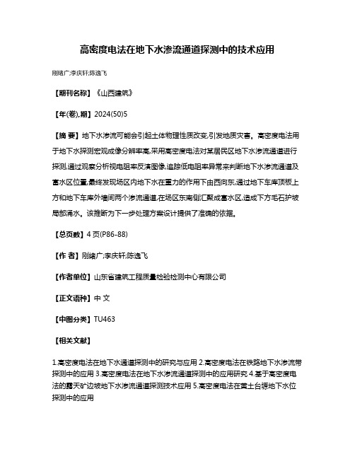 高密度电法在地下水渗流通道探测中的技术应用