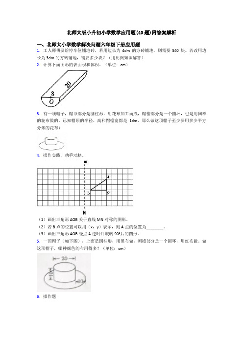 北师大版小升初小学数学应用题(40题)附答案解析