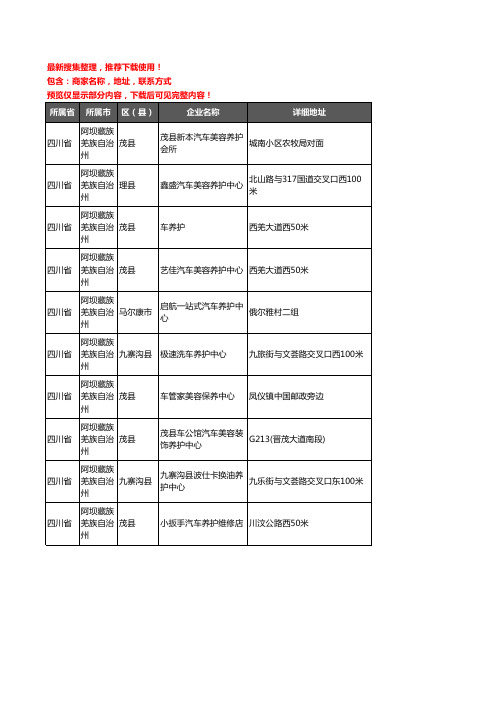 新版四川省阿坝藏族羌族自治州汽车保养企业公司商家户名录单联系方式地址大全10家