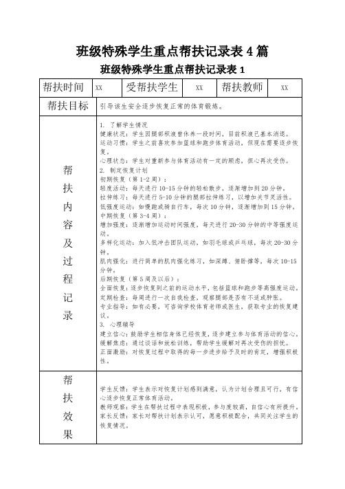 班级特殊学生重点帮扶记录表4篇