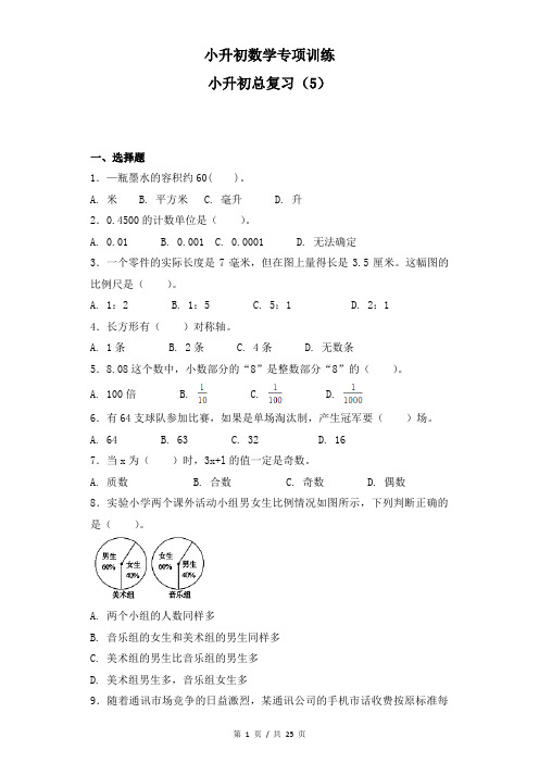 小升初小学数学知识专项训练《小升初总复习综合训练(5)》(含答案解析)