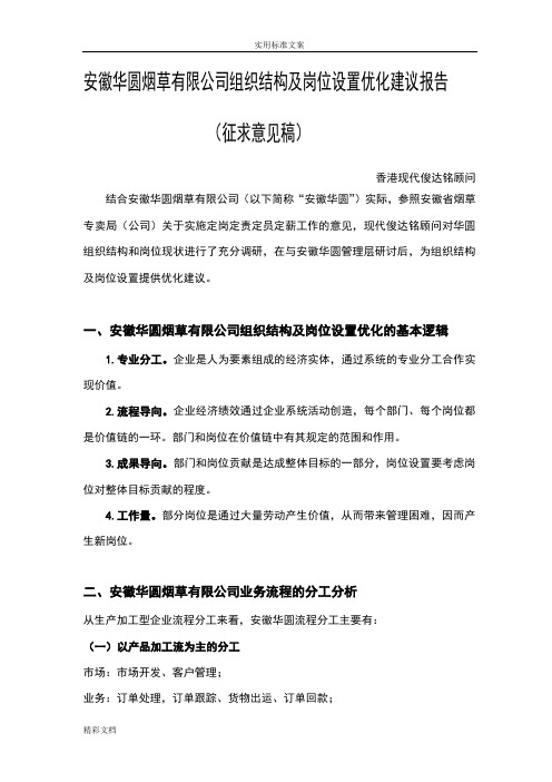 组织结构及岗位设置优化建议报告材料