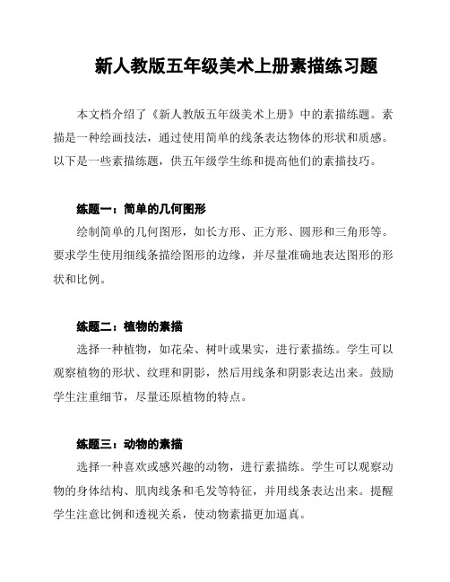 新人教版五年级美术上册素描练习题