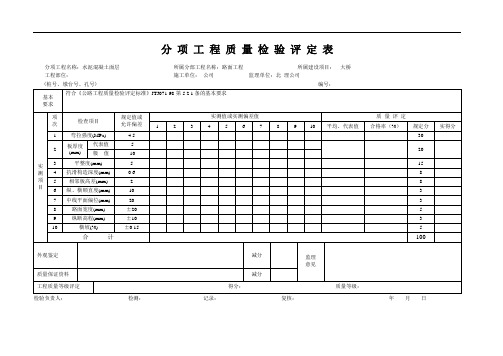 路面工程分 项 工 程 质 量 检 验 评 定 表