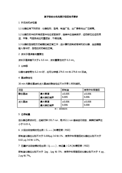 原子吸收分光光度计检定技术要求