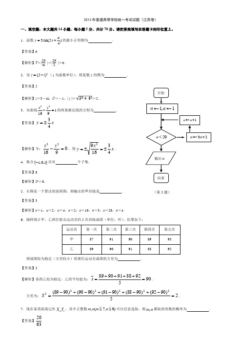 2013年高考数学真题江苏卷(百分百精确校对+逐字排版)