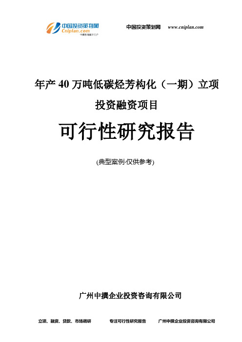 年产40万吨低碳烃芳构化(一期)融资投资立项项目可行性研究报告(中撰咨询)