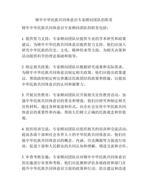 铸牢中华民族共同体意识专家顾问团队的职责