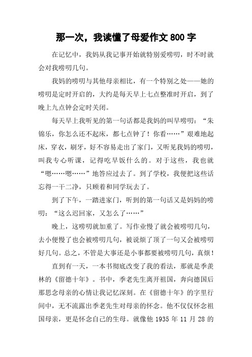 那一次,我读懂了母爱作文800字