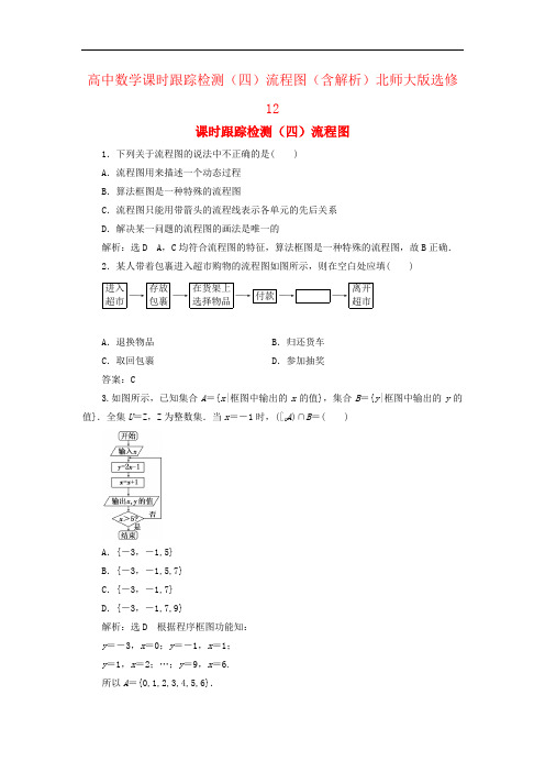 高中数学课时跟踪检测(四)流程图(含解析)北师大版选修12