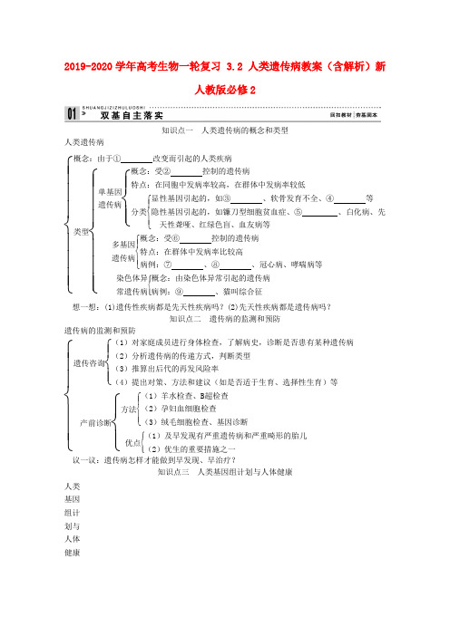 2019-2020学年高考生物一轮复习 3.2 人类遗传病教案(含解析)新人教版必修2.doc