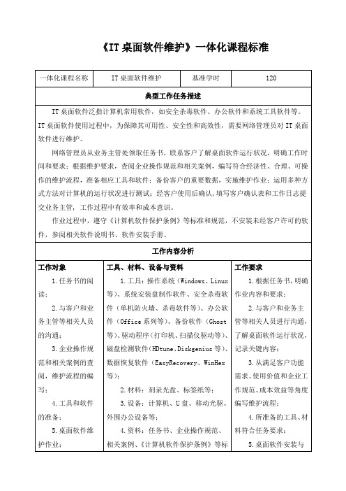 《IT桌面软件维护》一体化课程标准