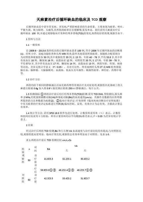 天麻素治疗后循环缺血的临床及TCD观察