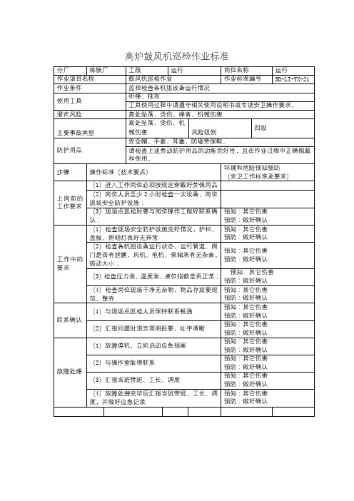 高炉鼓风机巡检作业标准