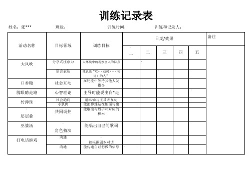 自闭症训练记录表