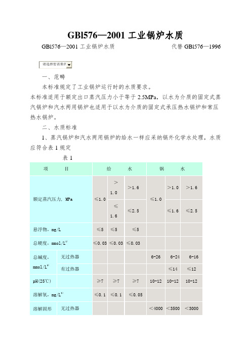 GBl576—2001工业锅炉水质