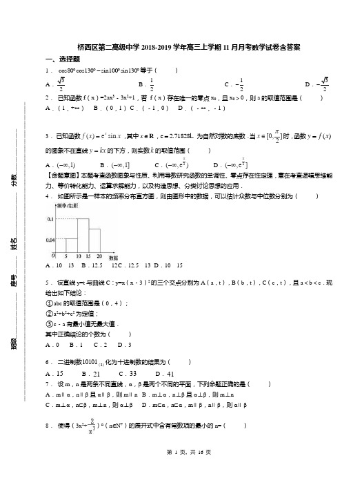 桥西区第二高级中学2018-2019学年高三上学期11月月考数学试卷含答案(2)