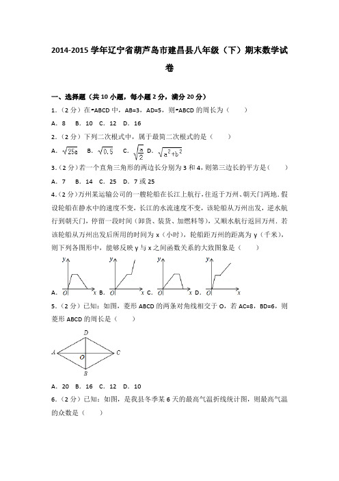 2014-2015学年辽宁省葫芦岛市建昌县八年级(下)期末数学试卷(解析版)