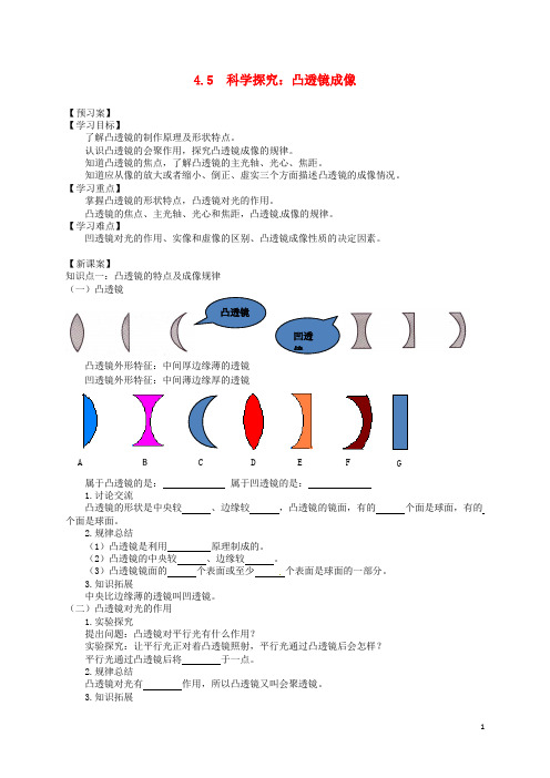 八年级物理全册 4.5 科学探究：凸透镜成像学案 (新版)沪科版