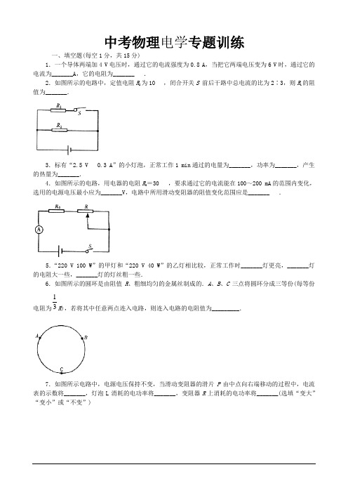 中考物理电学专题训练(含答案)