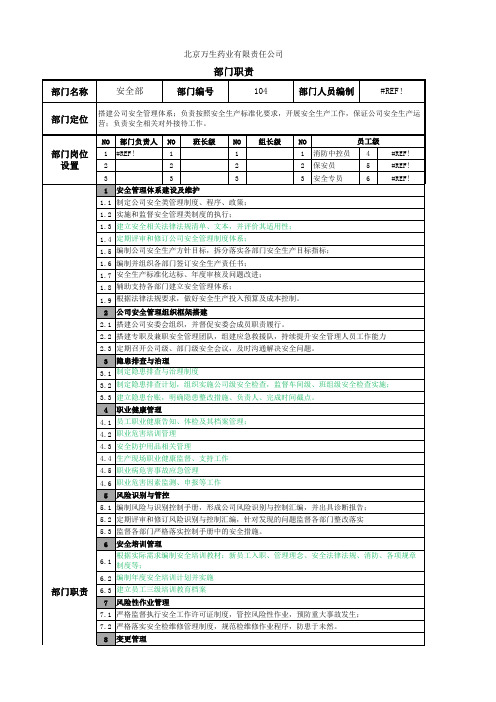 安全部部门职责及岗位说明书