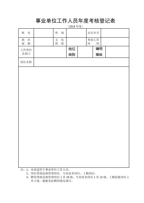 事业单位工作人员年度考核登记表