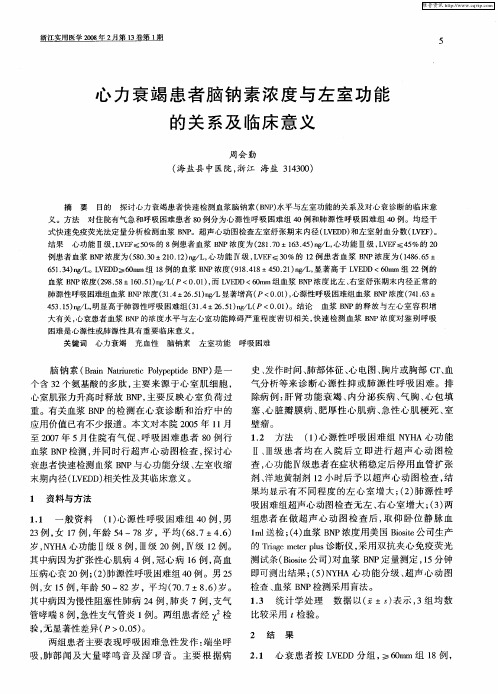 心力衰竭患者脑钠素浓度与左室功能的关系及临床意义