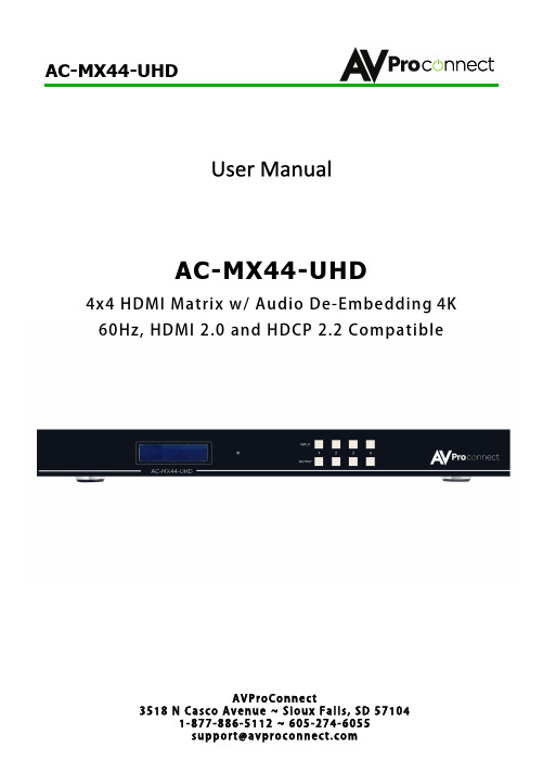 AC-MX44-UHD AVProConnect 4x4 HDMI 矩阵切换器说明书