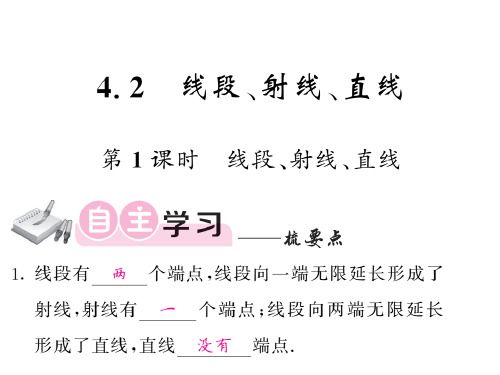 秋七年级上册数学(湘教版)课件：4.2 线段、射线、直线(1)