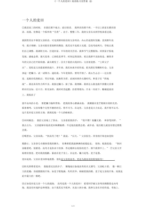 《一个人的麦田》阅读练习及答案 (2)