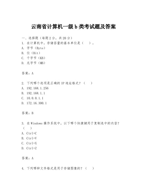 云南省计算机一级b类考试题及答案