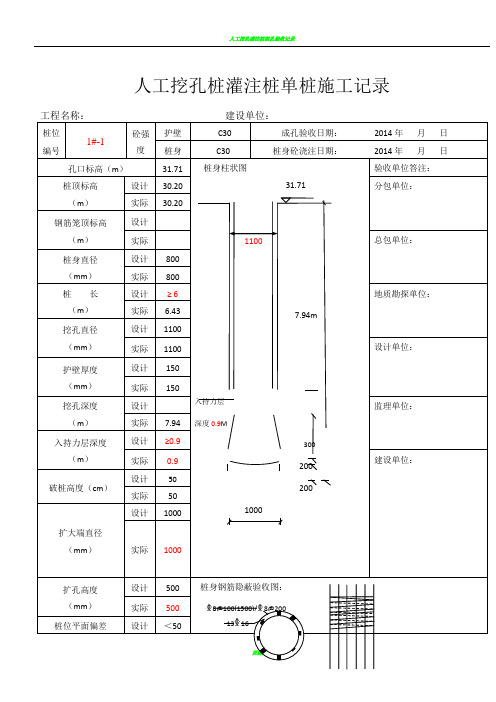 人工挖孔灌注桩一桩一表