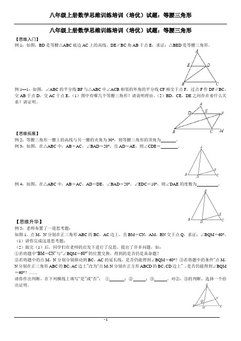 八年级上册数学思维训练培训(培优)试题：等腰三角形