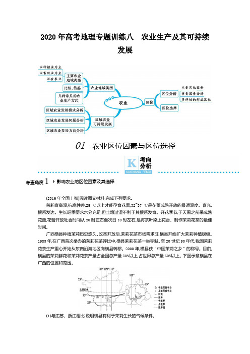 2020年高考地理专题训练八 农业生产及其可持续发展