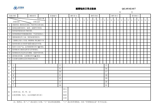 摇臂钻床日常点检表02-017