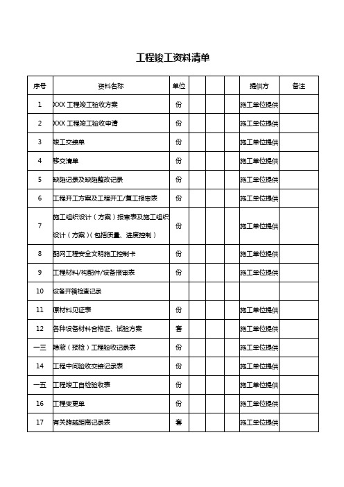 (最新经营)某某工程竣工范本清单