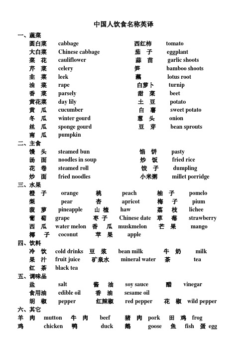 中国人饮食名称英译