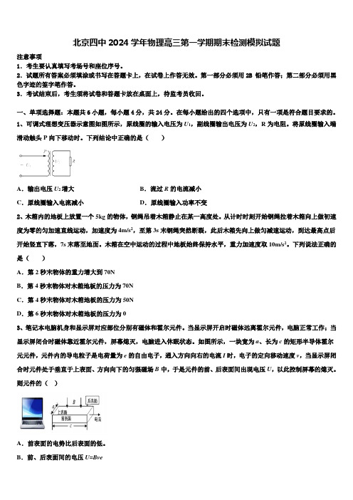 北京四中2024学年物理高三第一学期期末检测模拟试题含解析