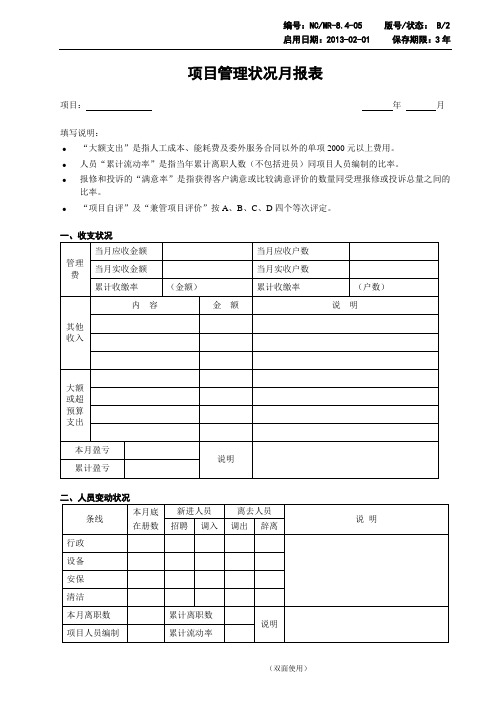 项目管理状况月报表[1]